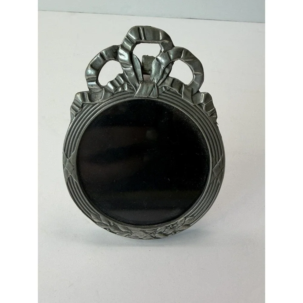 Elias Pewter Sterling Round Frame Ribbons Branches Ornate Romantic 1874